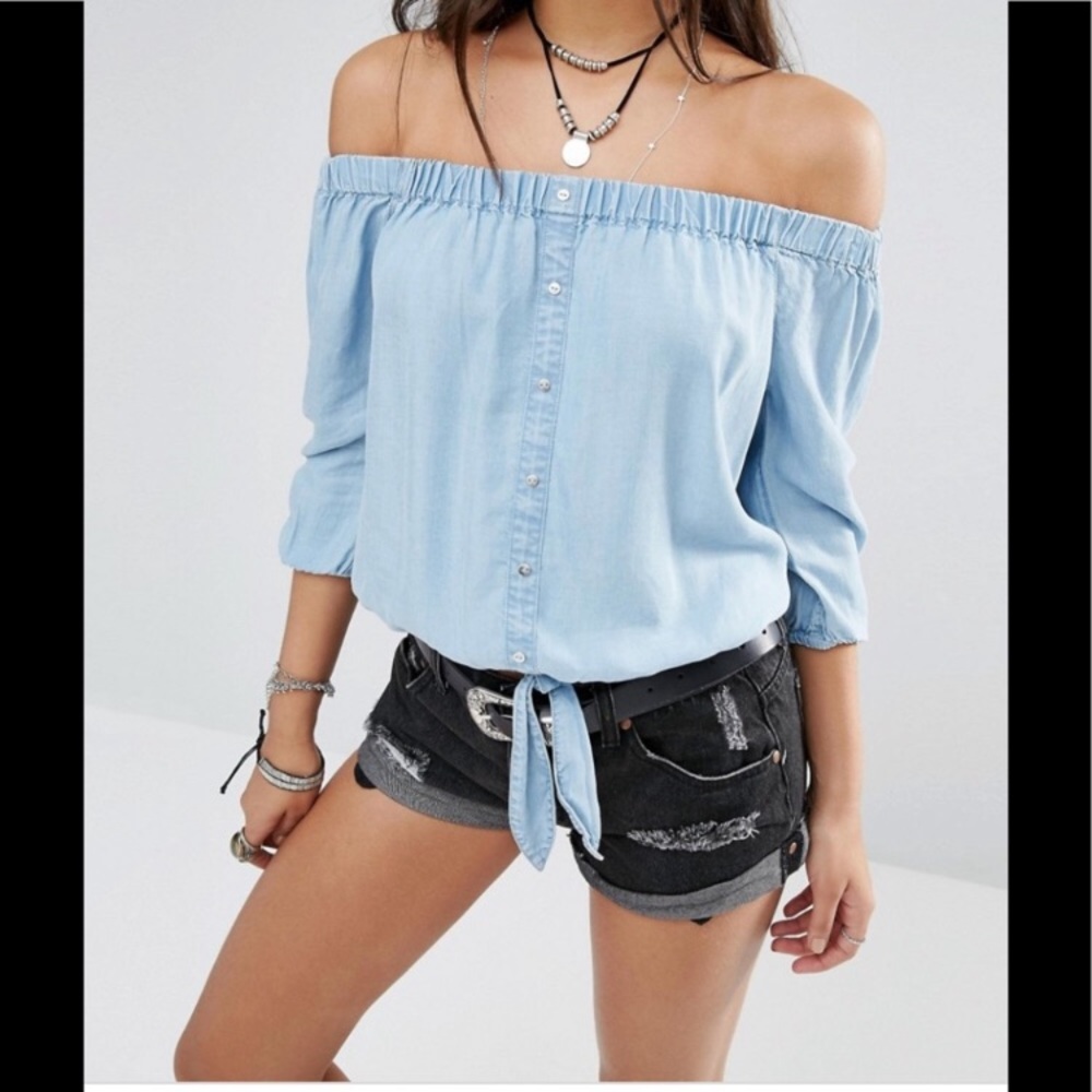 ASOS River Island Tie Front Off the Shoulder Top